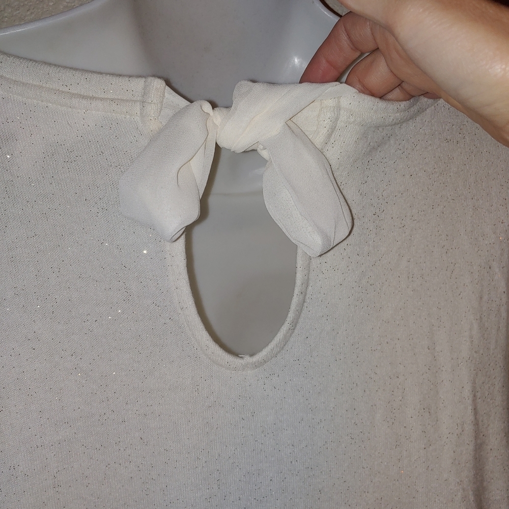 Lauren Conrad glitter blouse lace trim open back - Picture 5 of 11